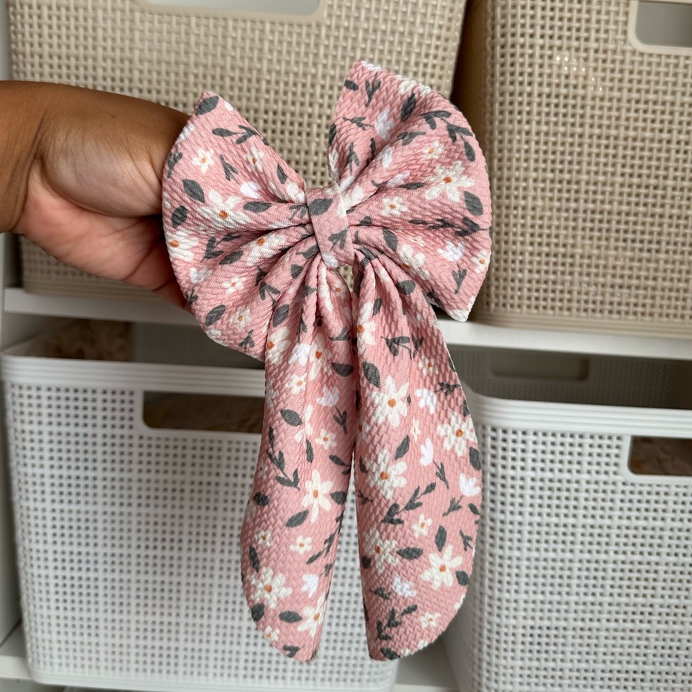 Kids Floral Bow Clip - Pink